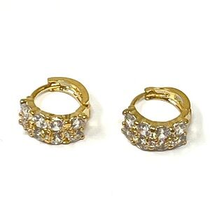 New Anthropologie Crystal Huggie Hoop Earrings Gold